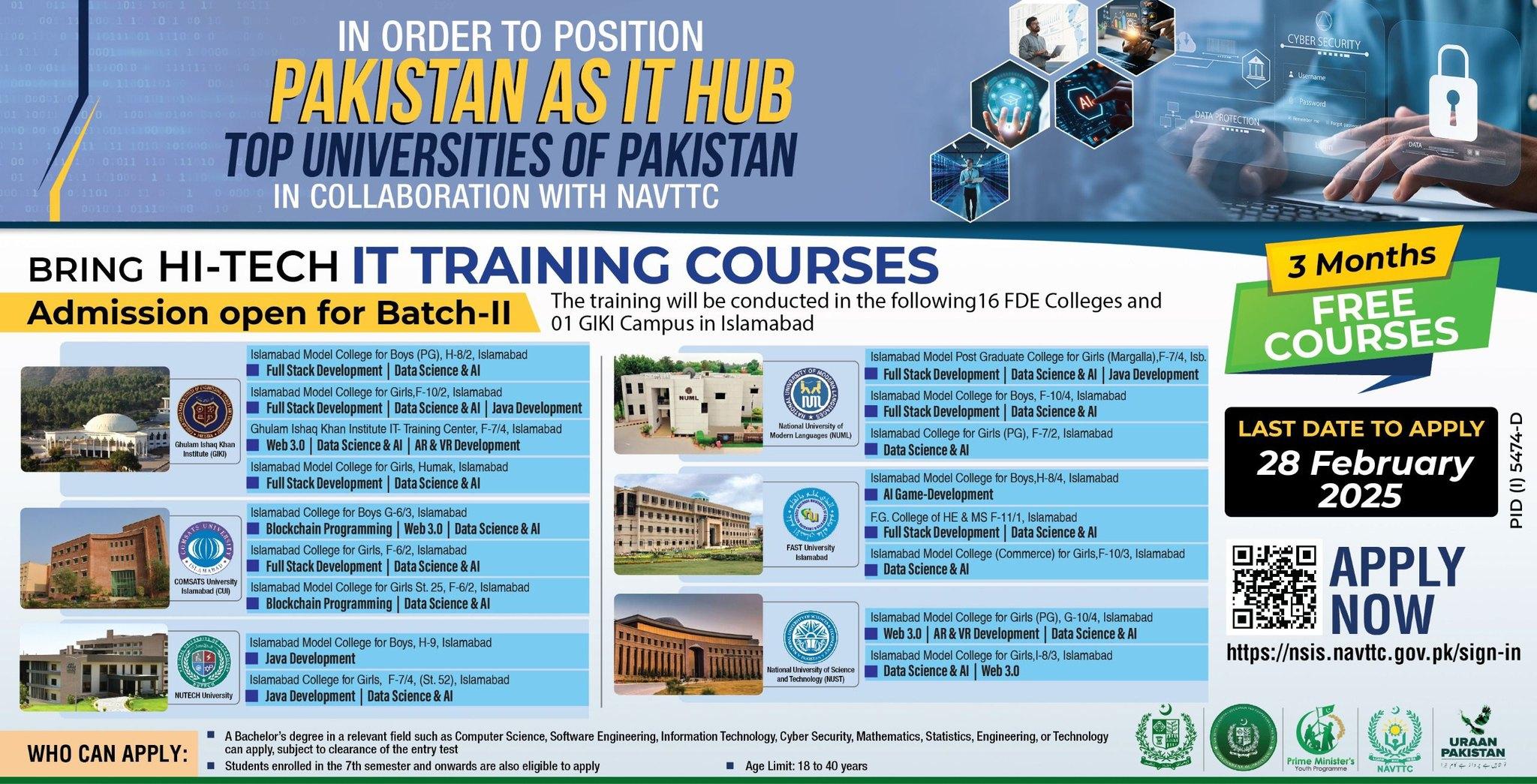 Read more about the article Free Hi-Tech IT Training Courses Announced by Top Pakistani Universities in Collaboration with NAVTTC